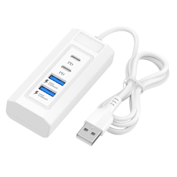 USB til 2xPD og 2x USB Opladningssplitter Hub til Telefoner, Tablets og Mere