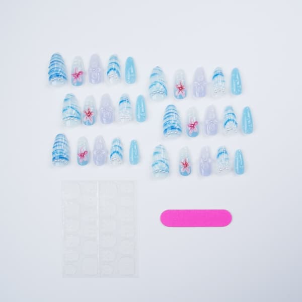 3D Blomster Klæbende Manicuresæt med Blå Gradient Skal Kunst til DIY Styling