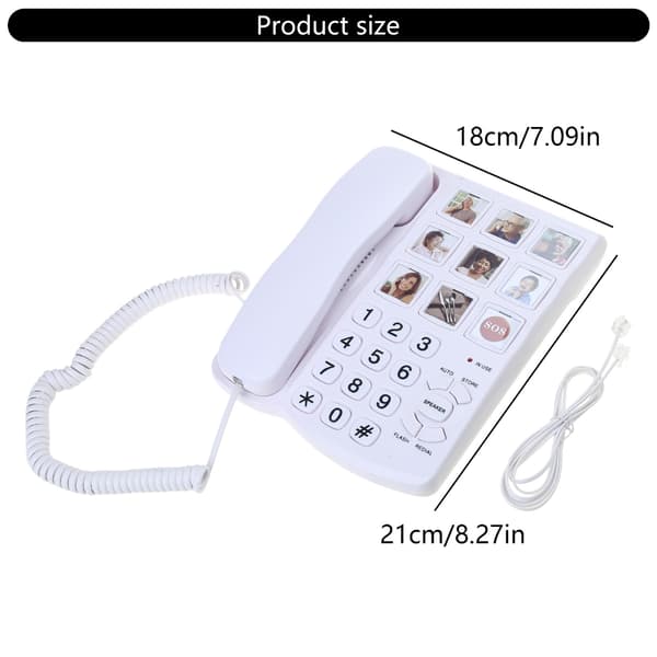 Klar Lyd Hvit Fasttelefon med Store Knapper, Håndfri