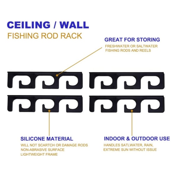Set fiskespöhållare för garagehållare 6 spön Fiskspöhållare för vägg och tak, förvaring av fiskespö Transparent