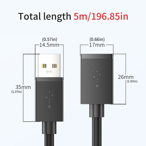 USB 2.0 Förlängningskabel Hane till Hona Snabb USB Datakabel Förlängare 5m