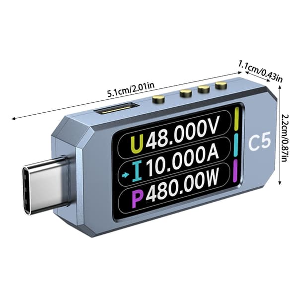 Avancerad USB Typ C Effektmätare Multimeter med IPS LCD-skärm för PD3.1