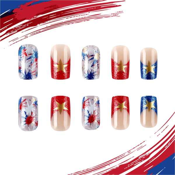1Set Press on Nail Independence Day Artificial Glues on Nail Square False Nail