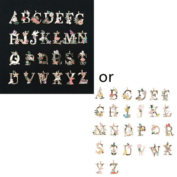 26 bokstäver Initial Charm A-Z alfabetshänge Engelska bokstaven Emalj Berlocker Trädgårdssaga DIY Halsband Smyckenstillverkning