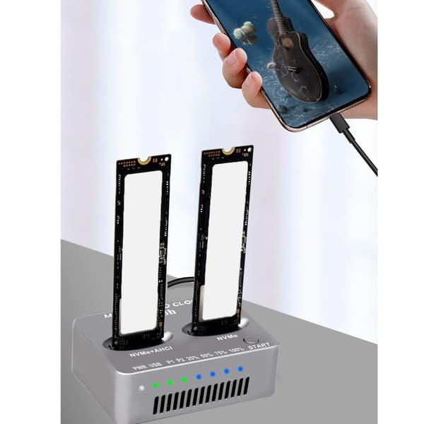 Double Bay NVME Dockingstation USB3.2 Type C Ekstern Harddisk Boks 20Gbps
