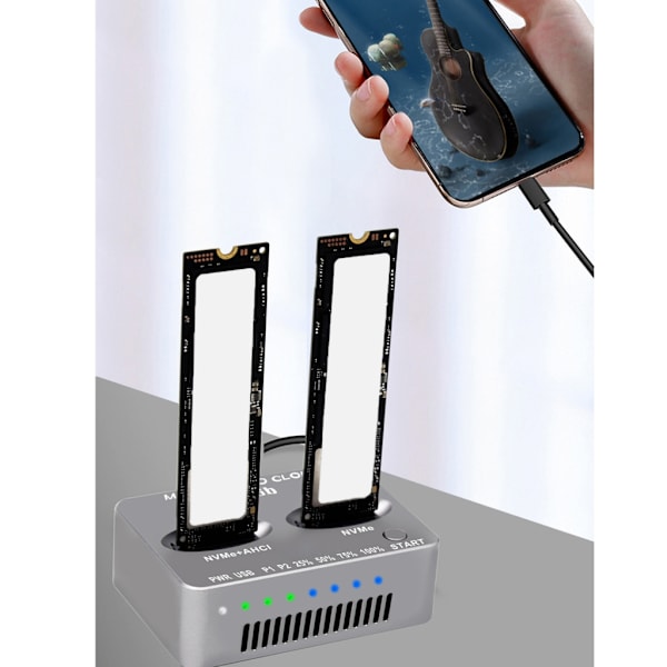 Dubbel Bay NVME Dockningsstation USB3.2 Typ C Extern Hårddisklåda 20Gbps