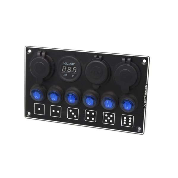 Robust 12V 6-girs betjeningspanel med to USB-strømporter