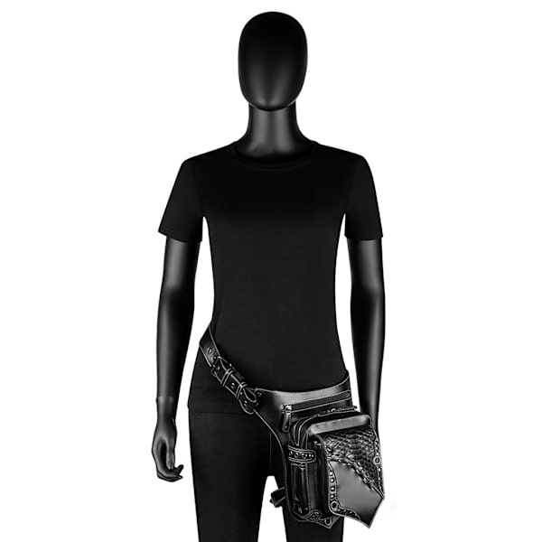 Dam Flickor Gotisk midjeväska PU Läder Steampunk Sidoväska Reseväska Svart Crossbody Messenger PU Läderväska Väska