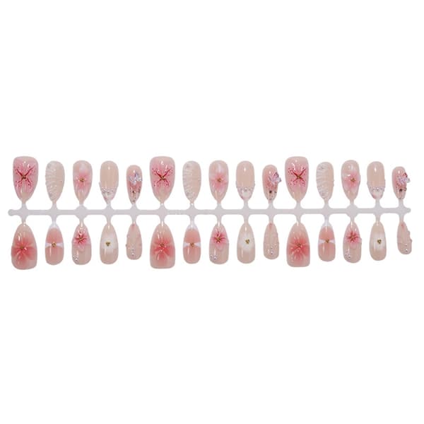 Sommerfugl Press On Negle Fransk Tip Stil Med Blank Pink Base MultiStørrelse