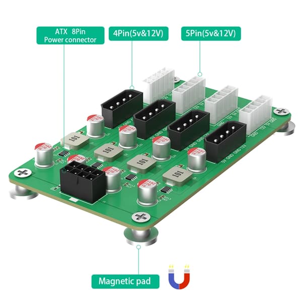 ATXs 6 8pin til 8-vejs 5V 12V spændingskort til computerforbindelse og adapter