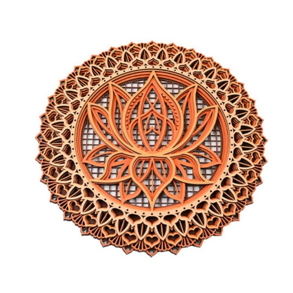Lotusblommor i trä Mandala Väggkonst Flerlagers väggdekorationer Laserskurna snidade väggskulpturer Väggdekorationer A