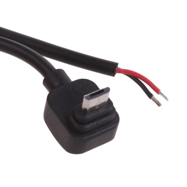 Mikro- USB hane-kontaktkabel 13 fot 5V 3A 22AWG 2 ledningar Power Pigtail-kabel DIY-svart Elbow