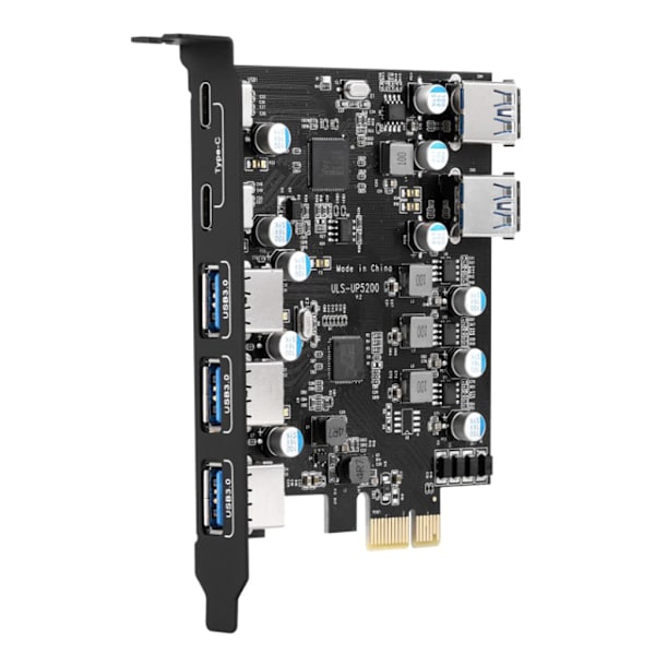 PCI-e USB3.0-kort 7 portar Typ C (2) Typ A (5) med FL1100-chip utan extra power för stationär dator