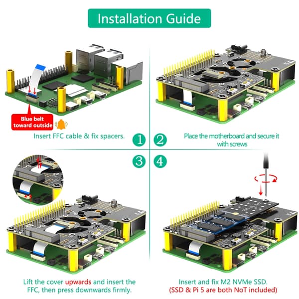 3 i 1 Combo M.2 NVMe SSD til PCIe Adaptere med Kølere Blæser til 5