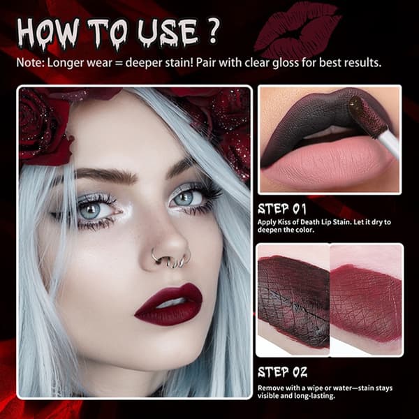 Halloween Mørk Blodig Læbestift SmudgeProof Mat Finish Til Fest Makeup 3