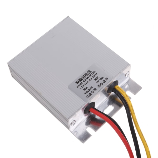 DC-DC spänningsomvandlare Power 12V/24V till 5V 10A 15 Utgång för 5V elektroniska enheter Aluminiumlegering 15A