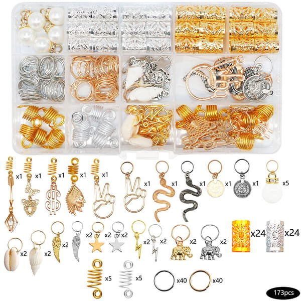 173PCS Hårflätringar Metall Dreadlock Pärla Hårklämma Dekoration i Guld Silver