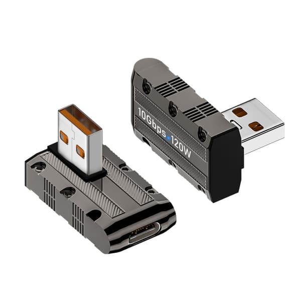 90 graders USB till USB C Adapter 10 Gbps USB C Hona till USB Hane Adapter Super Speed ​​Data Sync 120W snabbladdningsadapter Front Middle bend