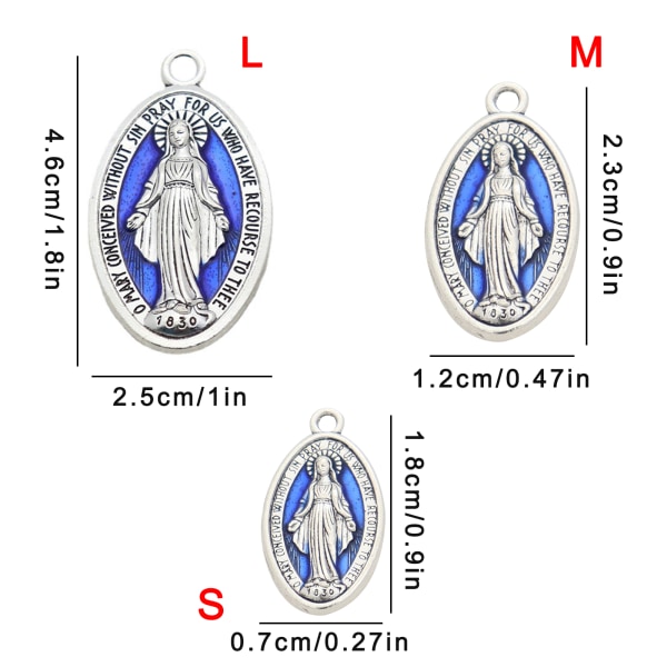 10x Blessed Virgin Pendant Charms Katolska Armband Halsbandshänge med Loop Medaljer för DIY smycken M