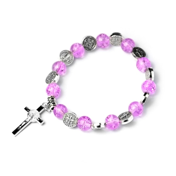 Catholic for Cross Rosenkransarmband med rosa kristallpärlor Armband Rosenkrans pärlarmband Religiösa smycken för kvinnor Purple