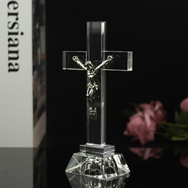 Kristna kors Kyrkan prydnadsföremål Kristallkors Jesus staty Religiös stil Skrivbordsdekoration Kreativ statyett Sculptu
