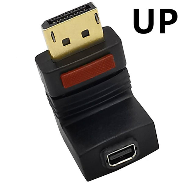90 graders DisplayPort till Mini DisplayPort videokabeladapter DP hane till mini DP hona UPP/NER/VÄNSTER/HÖGER Vinklad Svart Right bend