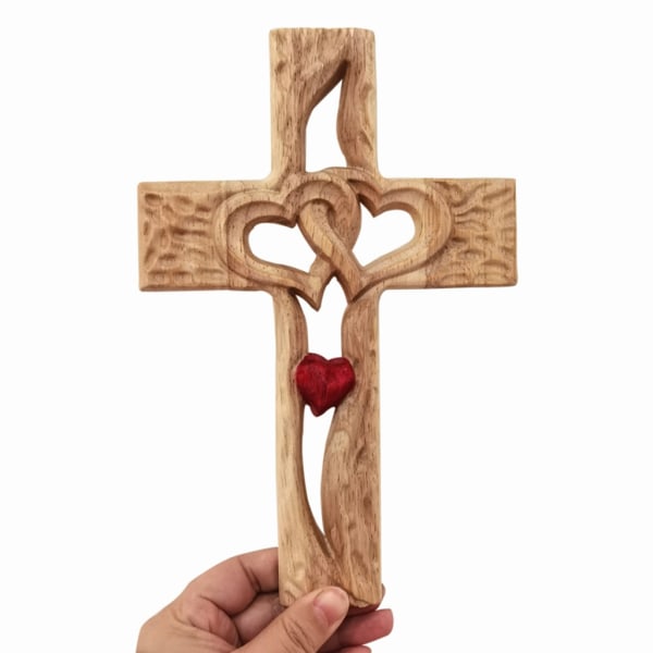 Snidat trä Kors sammanflätade hjärtan Bordskorsdekorationer Väggkors Religiösa kristna krucifix Kyrkandekoration