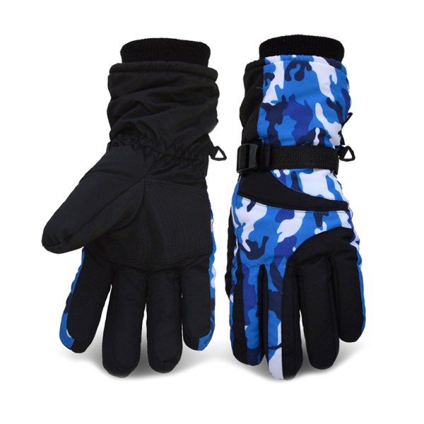 Unisex vinter Camo Stripes Snow Ski Handskar Vattentäta thermal plysch varma vantar Blue