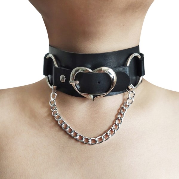PU Läder Sexig Punk Choker Halsband Goth Chain Choker Krage Mode Gothic Smycken Hjärta Krage Halsband Smycken