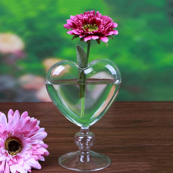 Hjärtform glasblomkruka Desktop Stående Vas Planter Container Heminredning