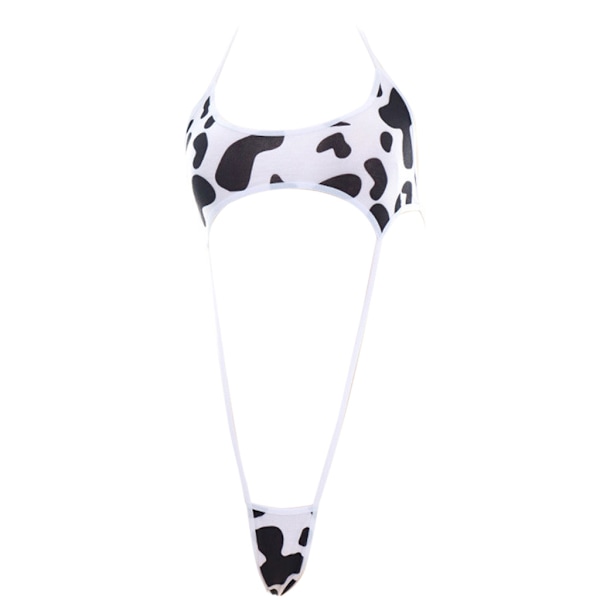 Dam Anime Söt Mjölkko Tryck Bikini Bodysuit Sexig Halter Rygglös Mikro Jumpsuit Strappy Erotisk Cosplay Underkläder