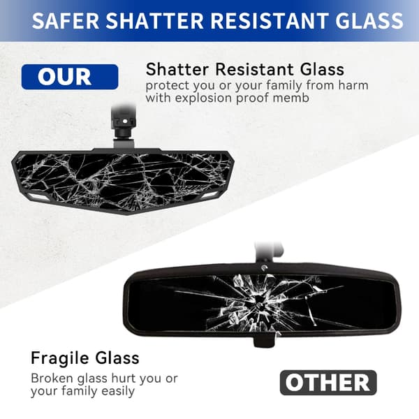 Justerbart UTV Sidespeil Glass Universelt 1.5“-2“ Rullestang