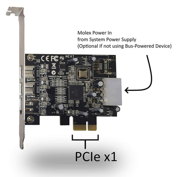 1394 expansionskort PCIE 1X till IEEE 1394 videoadapter 1x 1394A 6Pin + 2x 1394B 9Pin Controller Firewire-kort för PC With Cable