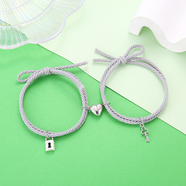 Magnet Par Armband Lås Hjärta Magnetarmband för Kvinnor Män Flätat rep Handledskedja Minimalistisk Smyckespresent Gray gray