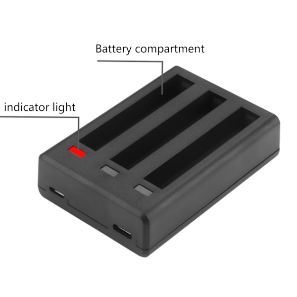 Batteriladdare 3-portars batteriladdstationsnav Kompatibel med 360 ONE X2 Panoramic Sports Camera Charging Manager