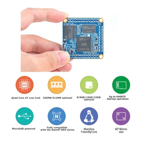 för NanoPi NEOCore Single Board Computer med AllwinnerH3 QuadCores CPU och 512MB 256MB för Embedded System DIY B