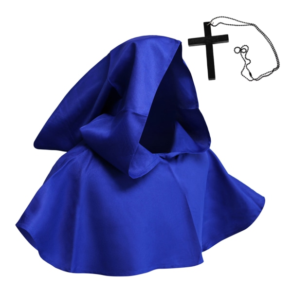Halloween Religiøs Kappe Cosplay Kostumer Hekse Hætte Hat til Kors Halskæde Sæt