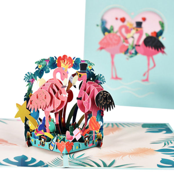 3D Pop Up Flamingo Lykønskningskort Valentinsdagskort med Kuvert Bryllup