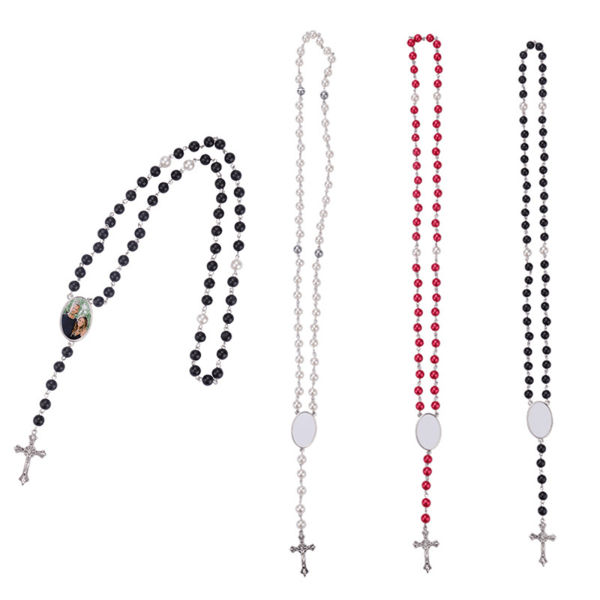 Moderosbandspärlor för korshalsband Värmeöverföringssublimeringshalsband med Jesus-krucifix för katolska bönegåvor White