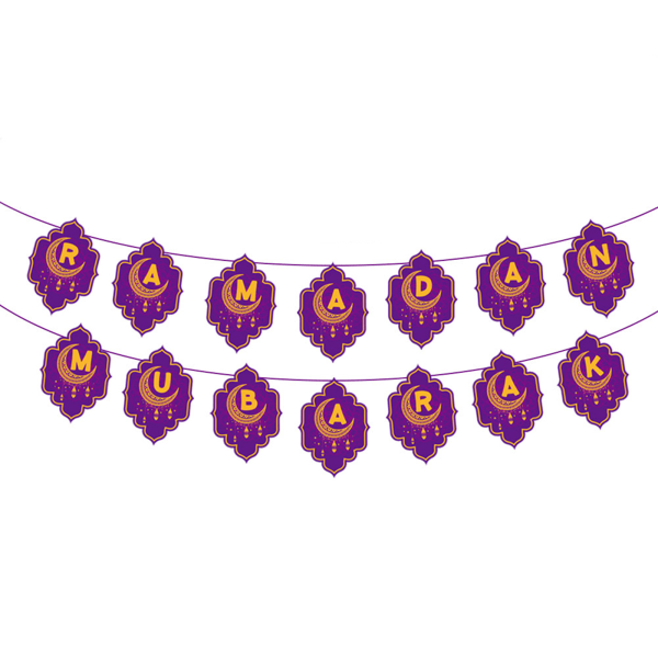 Eid Mubarak för Banner Moon Star Pull Flag Party Dekorationer Tillbehör Ornament Green