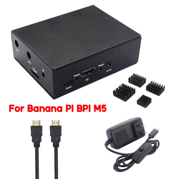 för Banana PI BPI- M5 kylflänslåda case- med power och 4st aluminium kylflänsar kabelsats null - Shell Power