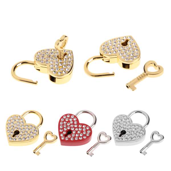 Vintage Diamonds Heart Lock With for Key Mini Love Hänglås Metall för Wish Lås för väska Resväska Bagage Dagbok Bok Jewel Silver