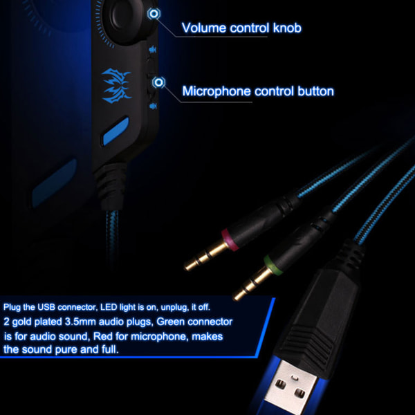 Uppgradera Headset Gamers LED-ljus Brusreducerande stereospelhörlurar med mikrofon för PC Red