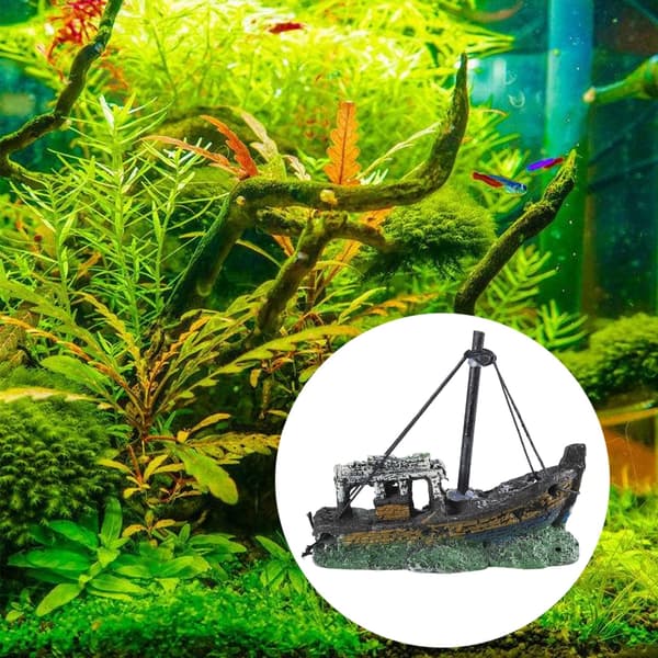Akvarium Harpiksdekorasjoner Sunket Skip Hulepynt Landskapstilbehør