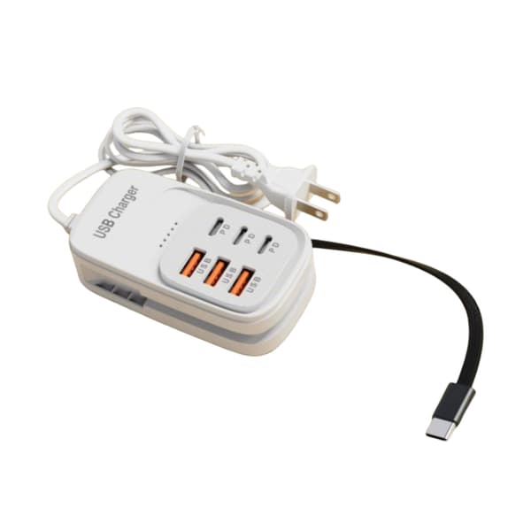 3 Type C og 3 USB A Port Plastmateriale Letvægts Strømadapter Opladere