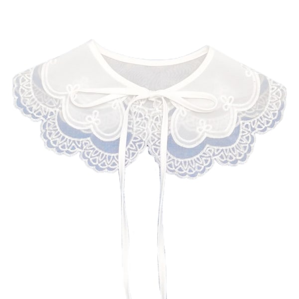 Dame Organza Chiffon Falsk Krave Sjal Broderi Bølget Blonde Halskæde Cape