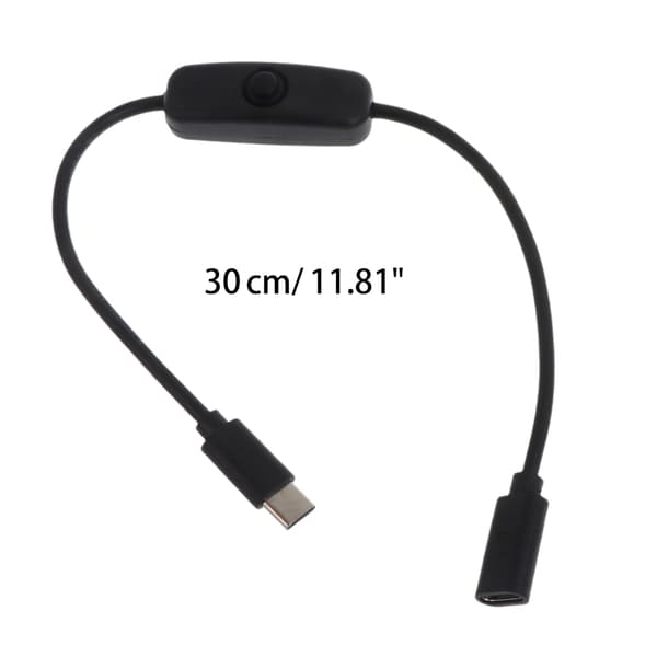 Power för Raspberry Pi 4B Power , USB Typ C hane till typ C hona förlängningskabel med ON/Off-knapp
