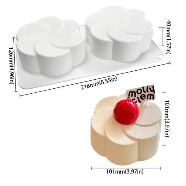 2 hulrums vifteform silikone blomstermoussesforme til kagechokolade og cookie