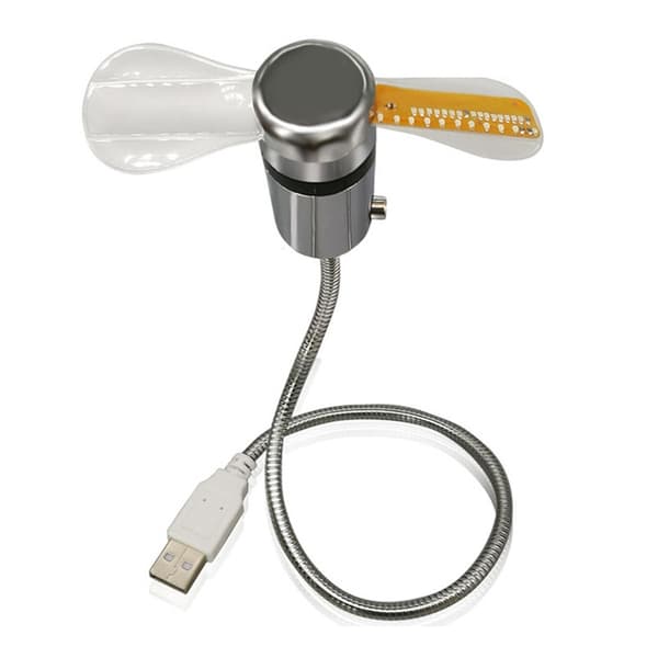 Urventilator Tid Temperatur Display Metal Miniventilator USB Strøm LED Urventilator