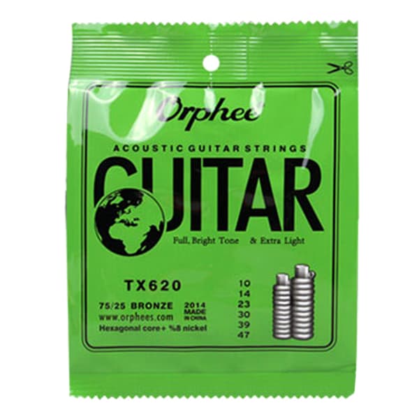 TX620 Akustiska gitarrsträngar med kulände, fosforbrons, extra lätta (010-047) för Orphee gitarr 0.25-1.20mm